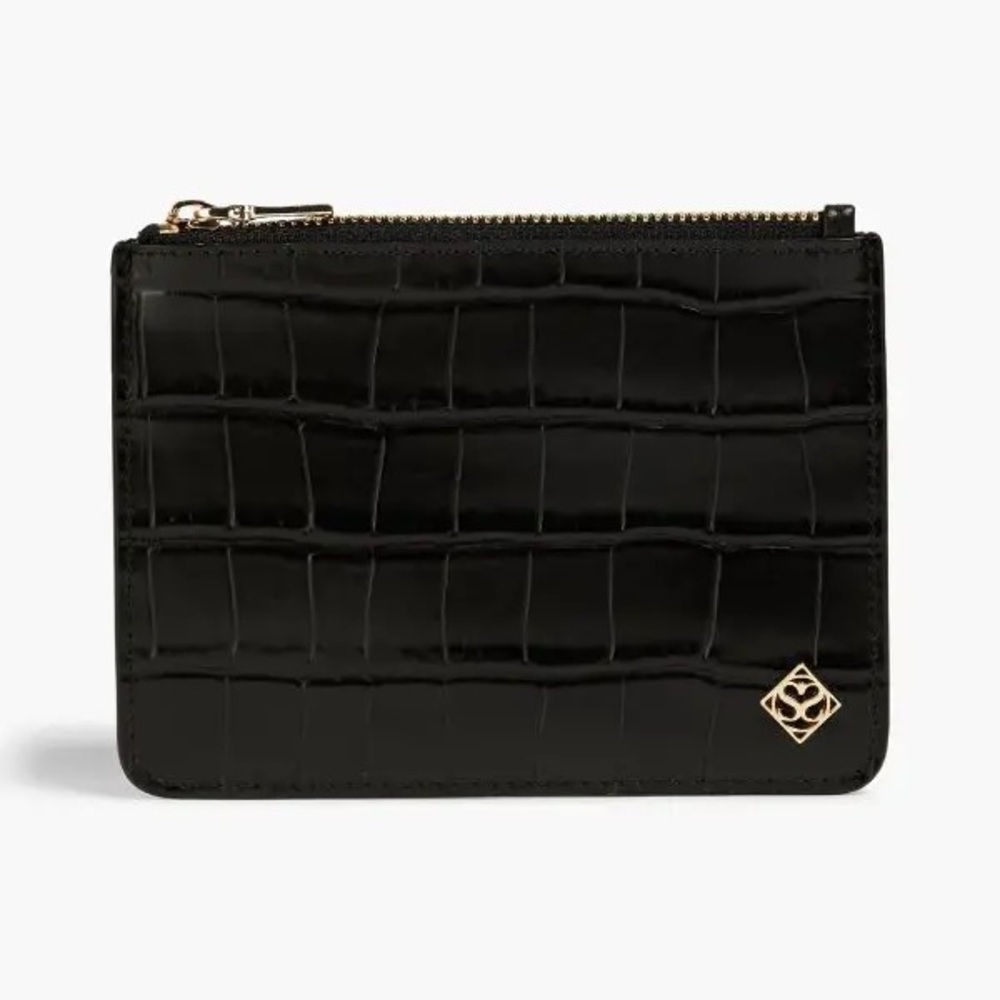 NWT SANDRO Croc-Effect Black Leather Cardholder Coin Pouch